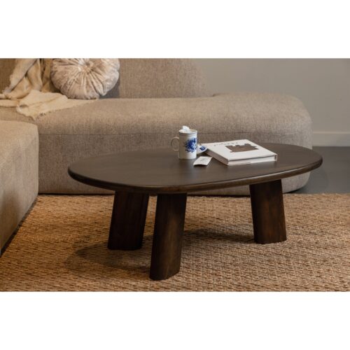 Organische Salontafel Roundly Mangohout 110 x 60cm  Walnoot - Afbeelding 2