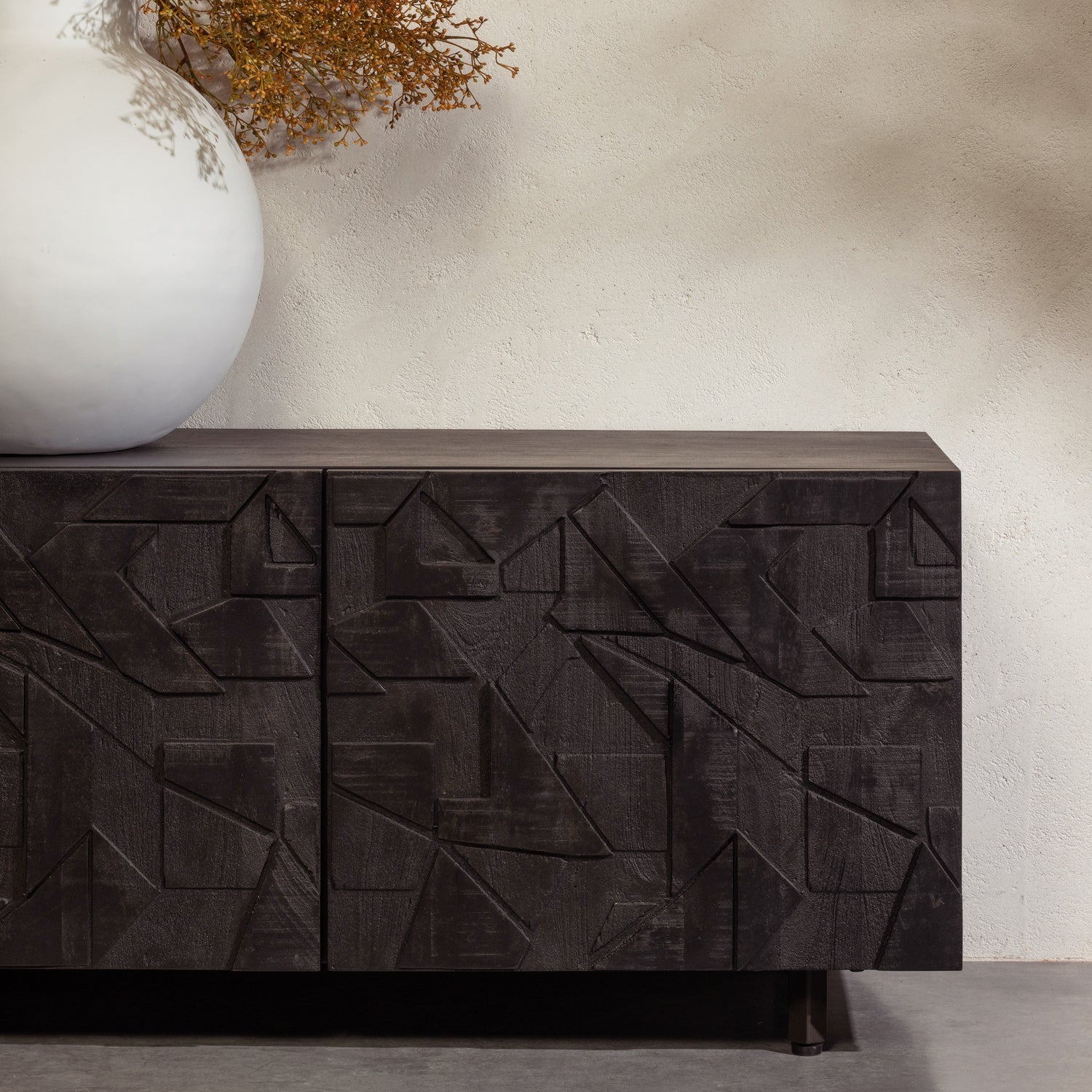 TV-meubel Counter Mangohout 160cm - zwart - Afbeelding 3