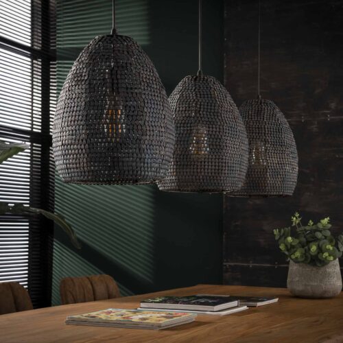 Hanglamp Armor Ovaal Zwart Bruin - 3 lampen - Afbeelding 10