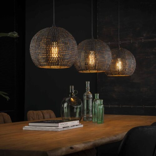 Hanglamp Armor Half Rond Zwart Bruin - 3 lampen - Afbeelding 9