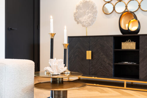Dressoir Zwartbone Goud 4-deuren + open vak (Zwart Rustiek) - Afbeelding 7