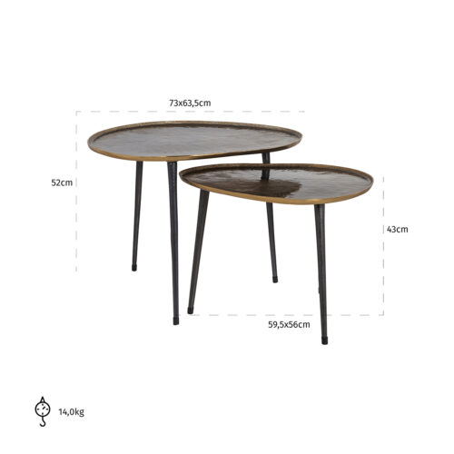 Salontafel Louve set van 2 (Geborsteld Goud) - Afbeelding 3