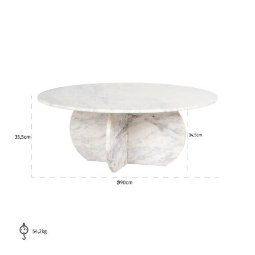 Ronde Salontafel Holmes Marmer Ø90 cm - Wit - Afbeelding 4
