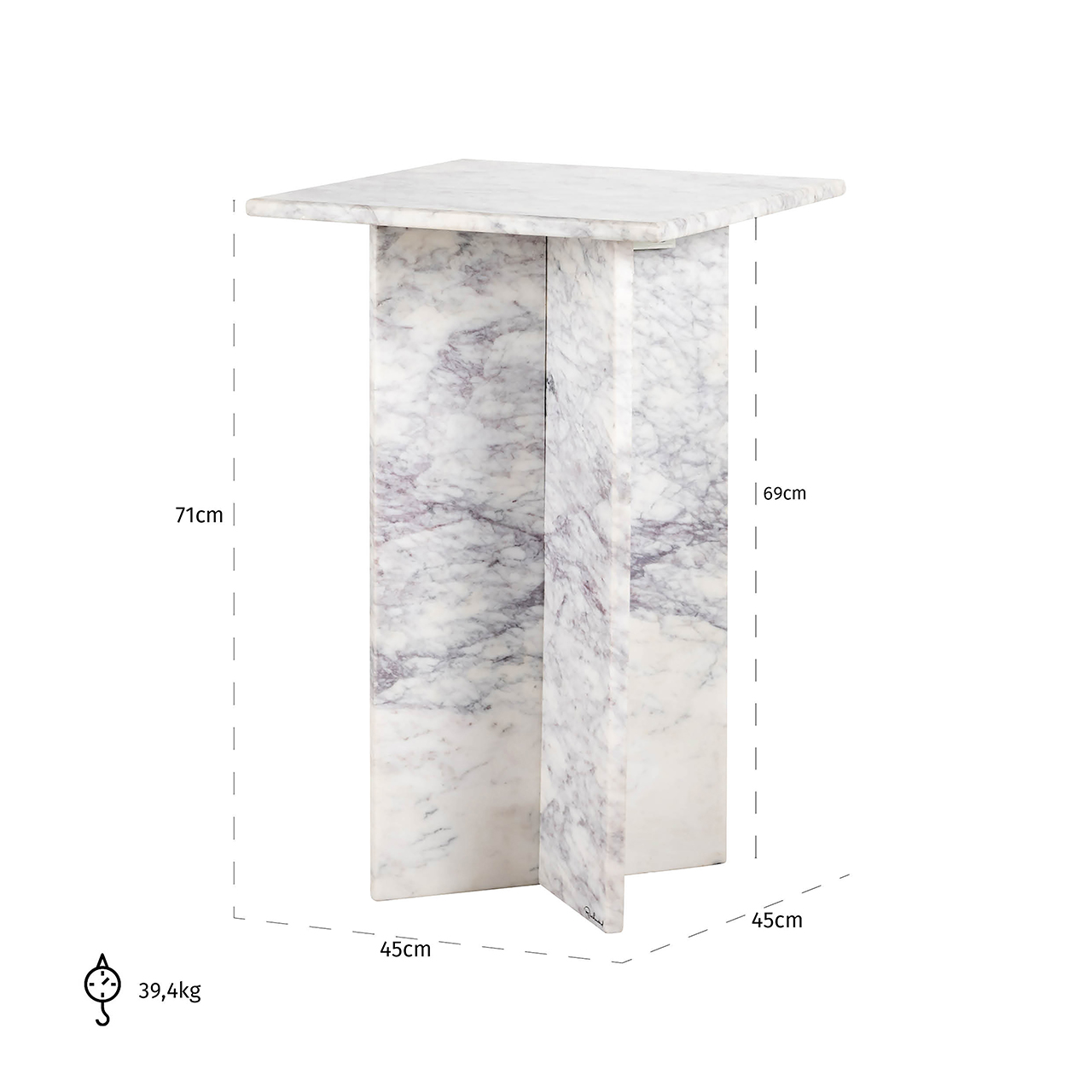Bijzettafel Holmes Marmer 45 x 45 cm - Wit - Afbeelding 4