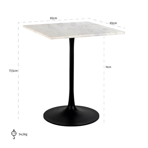 Bistrotafel Carlten Marmer 65 x 65 cm - Wit - Afbeelding 4