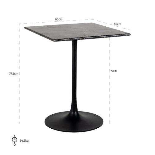Bistrotafel Carlten Marmer 65 x 65 cm - Zwart - Afbeelding 4