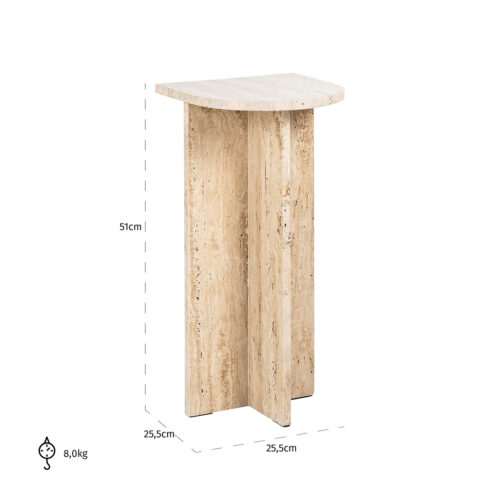 Bijzettafel Costello Travertin 26 x 26cm - Beige - Afbeelding 5