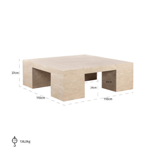 Vierkante Salontafel Biltmore Travertin 110 x 110 cm - Beige - Afbeelding 4