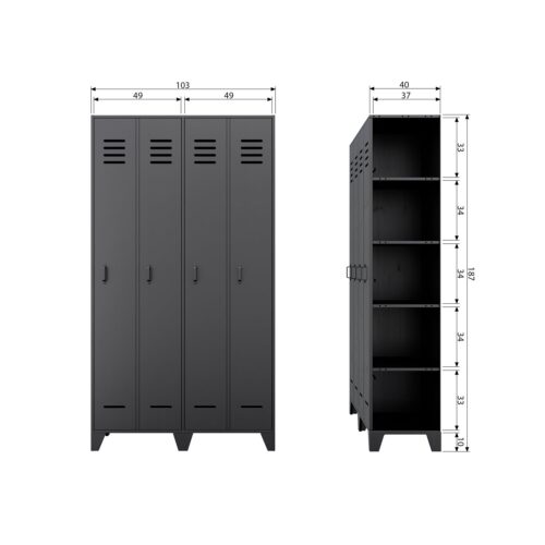 Lockerkast Stijn 2-deurs, kleur Zwart - Afbeelding 8