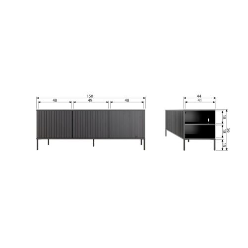 TV-meubel New Gravure Grenenhout 150cm - Dust - Afbeelding 6