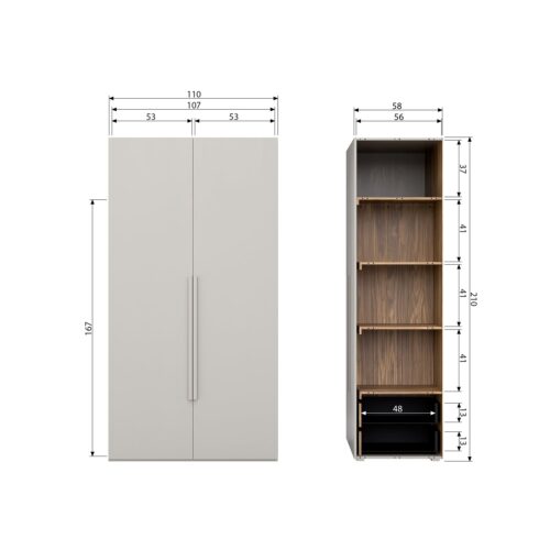Kledingkast Rens kleur Pebble Grey - 2drs - Afbeelding 9