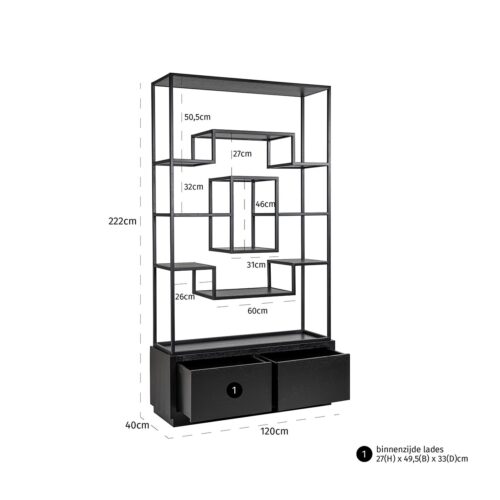 Wandkast Bonvoy black 2-laden (Black) - Afbeelding 4