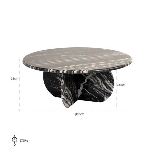 Ronde Salontafel Bancroft Marmer Ø90 cm -Zwart - Afbeelding 4