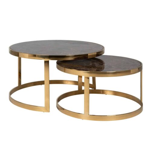 Ronde Salontafel Conrad Set van 2 stuks Faux Marmer - Goud