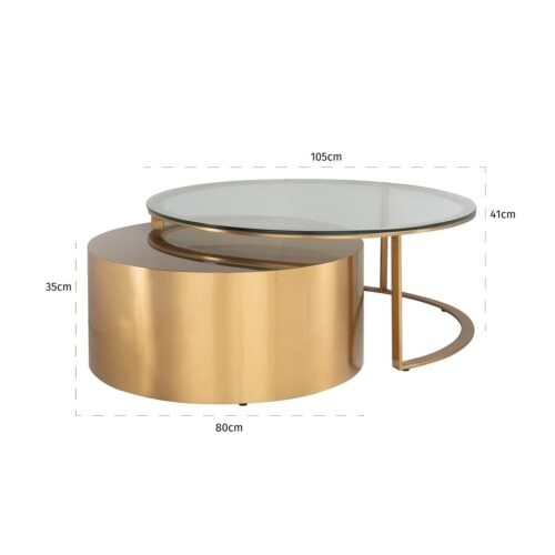 Ronde Glazen Salontafel Orlan  Set van 2 stuks - Goud - Afbeelding 2