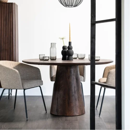 Ronde Eettafel Aron Mangohout Bruin - 130cm - Afbeelding 21