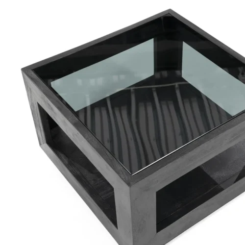 Salontafel Liam Mangohout en Glas - Zwart 60 x 60 cm - Afbeelding 17