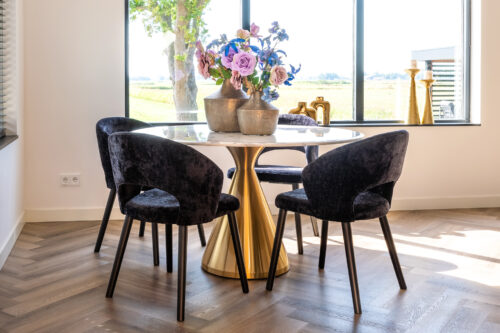 Ronde Eettafel Tenille Faux Marmer Ø130 cm - Goud - Afbeelding 3