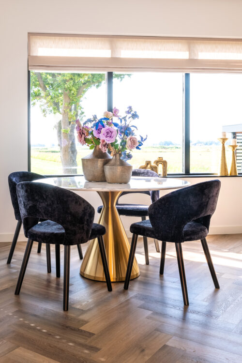 Ronde Eettafel Tenille Faux Marmer Ø130 cm - Goud - Afbeelding 4