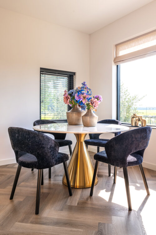 Ronde Eettafel Tenille Faux Marmer Ø130 cm - Goud - Afbeelding 5