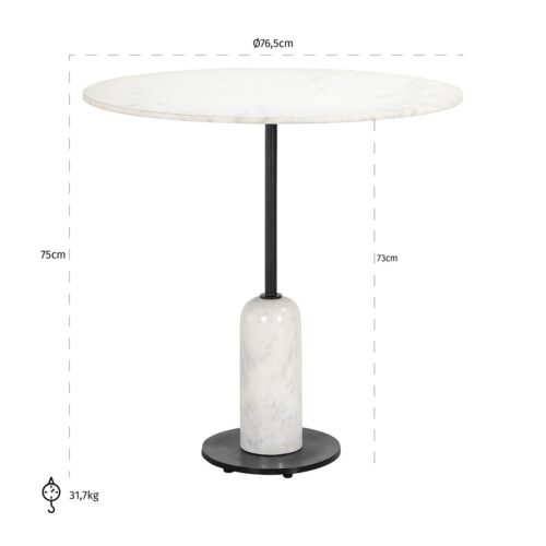 Ronde Bistrotafel Jagger Marmer  Ø76 cm - Wit - Afbeelding 3