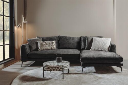 2,5-zits Loungebank Nottingham Velvet - Antraciet (Lounge Rechts) - Afbeelding 2
