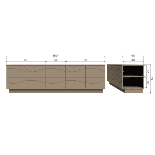 TV-meubel Teo Grenenhout 180cm - Mud - Afbeelding 9