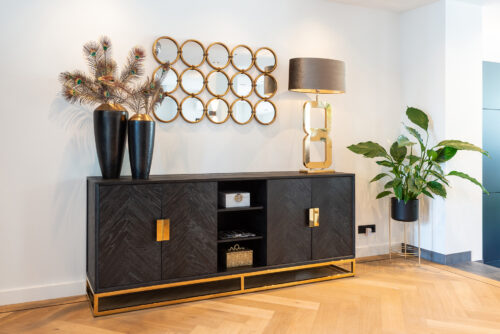 Dressoir Zwartbone Goud 4-deuren + open vak (Zwart Rustiek) - Afbeelding 10