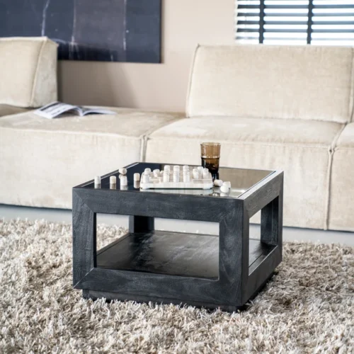 Salontafel Liam Mangohout en Glas - Zwart 60 x 60 cm - Afbeelding 14
