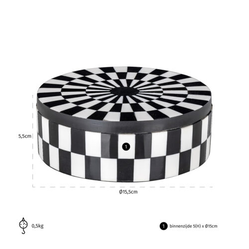 Rond Opbergdoosje Nore Ø15cm kleur Zwart/Wit - Afbeelding 3