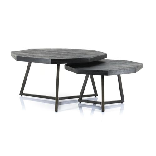 Salontafel Octagon Hout, set van 2 stuks - Zwart - Afbeelding 11