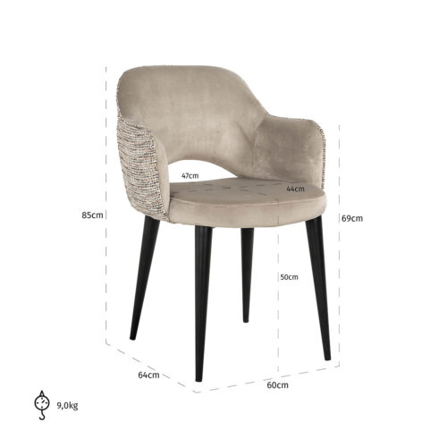 Eetkamerstoel Giovanna Velvet en stof kleur Khaki/Rose - Afbeelding 5