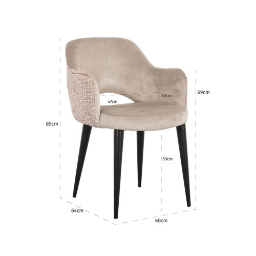 Eetkamerstoel Giovanna Velvet en stof kleur Khaki/Rose - Afbeelding 5