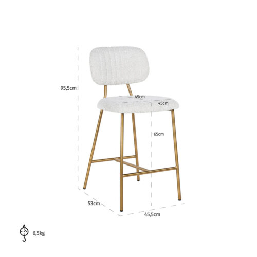 Barstoel Xenia Bouclé Wit - zithoogte 66cm - Afbeelding 5