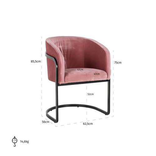 Eetkamerstoel Chiara Velvet kleur Blush - Afbeelding 5