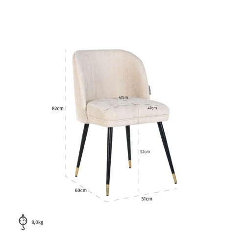 Eetkamerstoel Alicia Chenille kleur Wit - Afbeelding 5