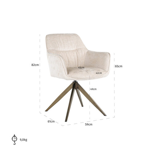 Draaibare Eetkamerstoel Aline Chenille kleur Wit - Afbeelding 5