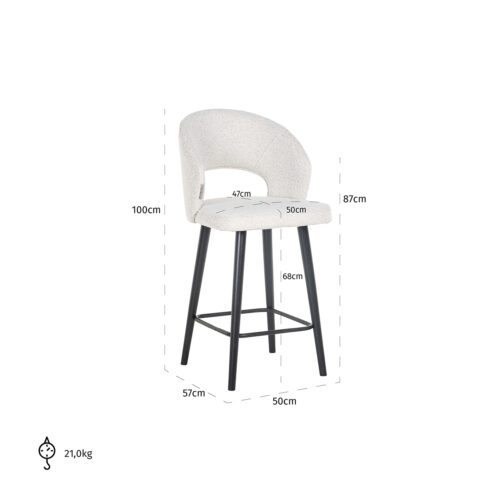 Barstoel Savoy Boucle Wit - zithoogte 68cm - Afbeelding 5