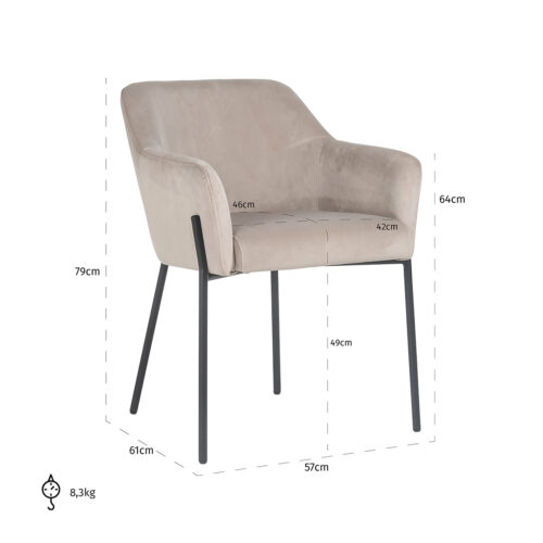 Eetkamerstoel Fay Velvet kleur Khaki - Afbeelding 5