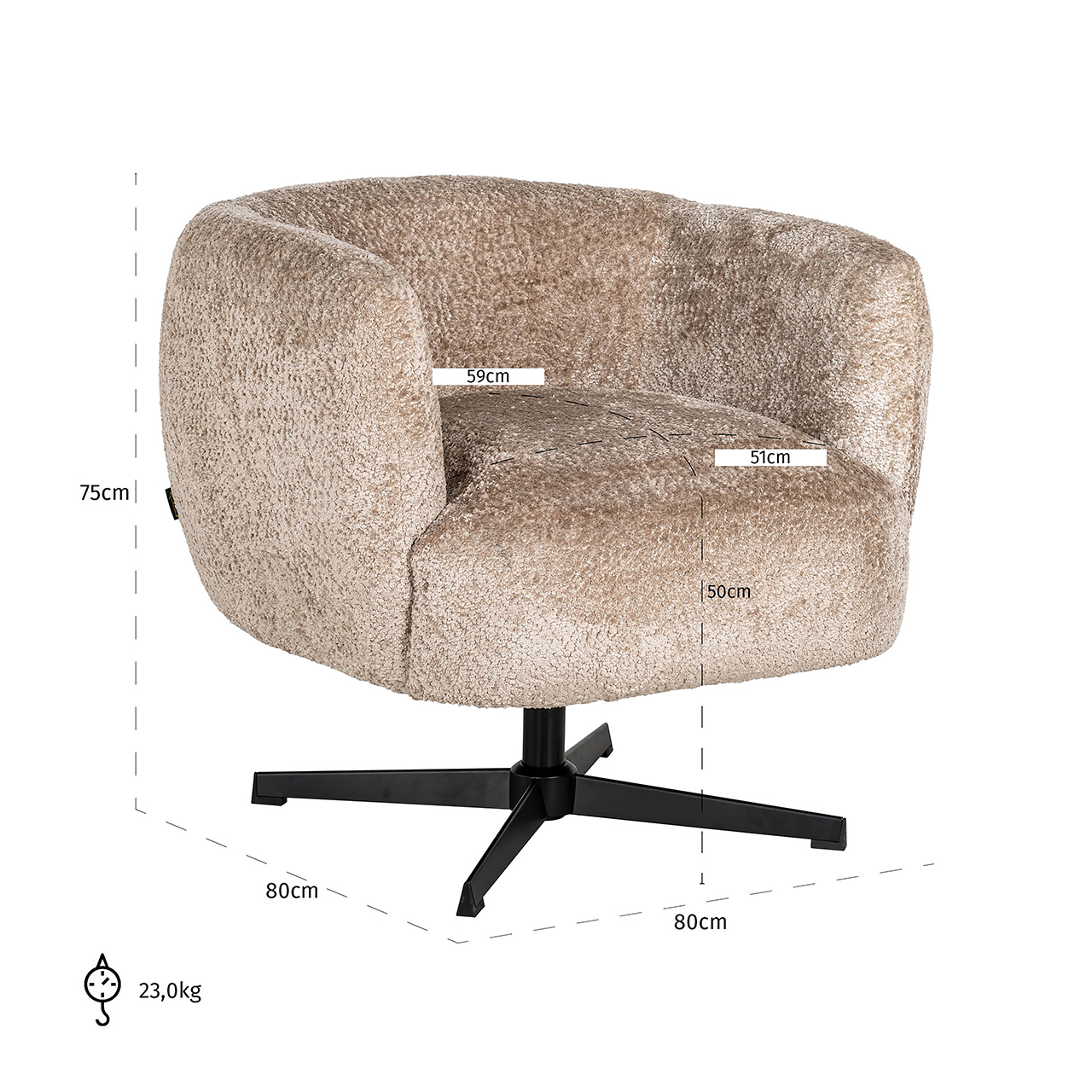 Draaifauteuil Estelle Sheep - Naturel - Afbeelding 5