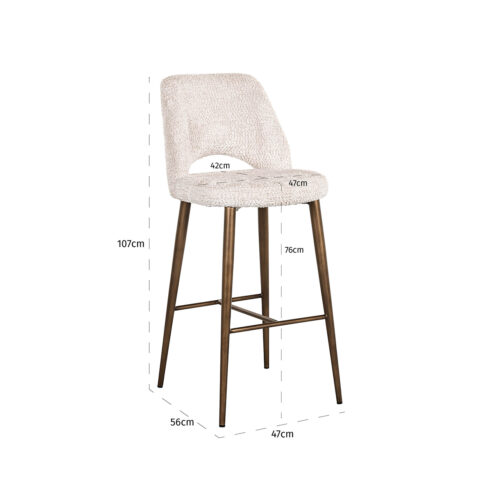 Barstoel Delphine Chenille Crème - zithoogte 76cm - Afbeelding 5