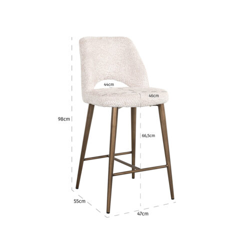 Barstoel Delphine Chenille Crème - zithoogte 66,5cm - Afbeelding 5