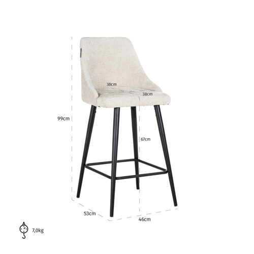 Barstoel Brooke Chenille Creme - zithoogte 67cm - Afbeelding 6