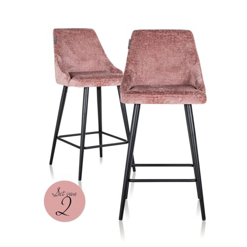 Barstoel Brooke Chenille Roze  - zithoogte 67cm