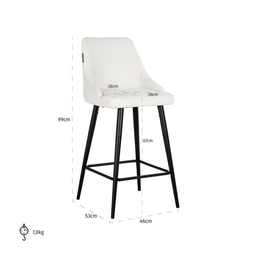 Barstoel Brooke Chenille Wit  - zithoogte 67cm - Afbeelding 6