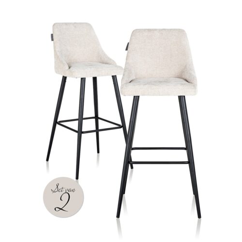 Barstoel Brooke Chenille Creme - set van 2