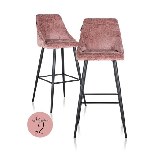 Barstoel Brooke Chenille Roze - set van 2
