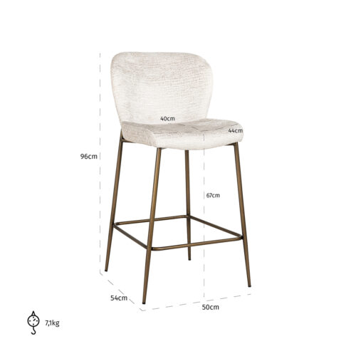 Barstoel Darby Chenille Creme - zithoogte 68cm - Afbeelding 5