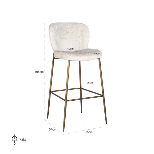 Barstoel Darby Chenille Creme - zithoogte 76cm - Afbeelding 5