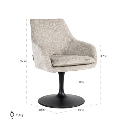 Eetkamerstoel Marlon Chenille kleur Pearl - Afbeelding 5